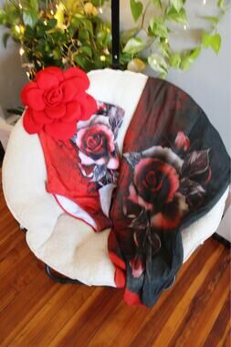 2-Piece Red Rose Beach Set | Floral One-Piece Swimsuit & Sheer Sarong | Size S